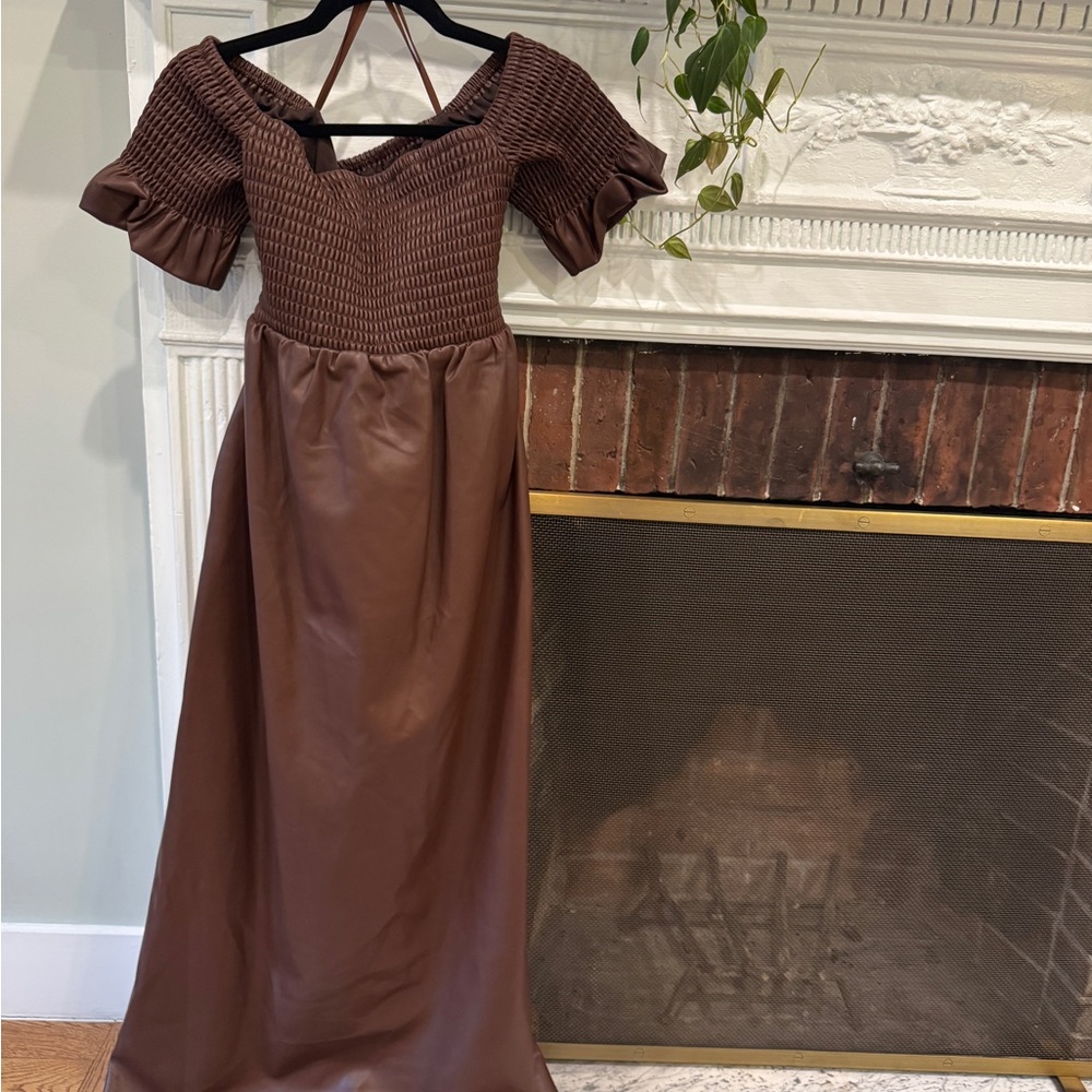 Staud Vegan leather Off-Shoulder Dress